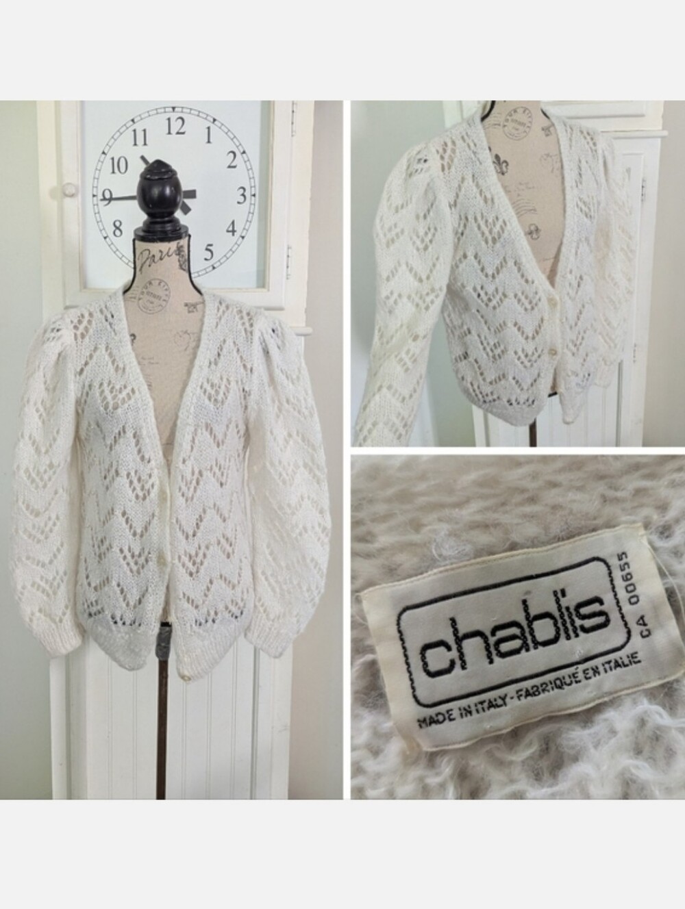 Vintage Pearl Accent Knit Cardigan Sweater
